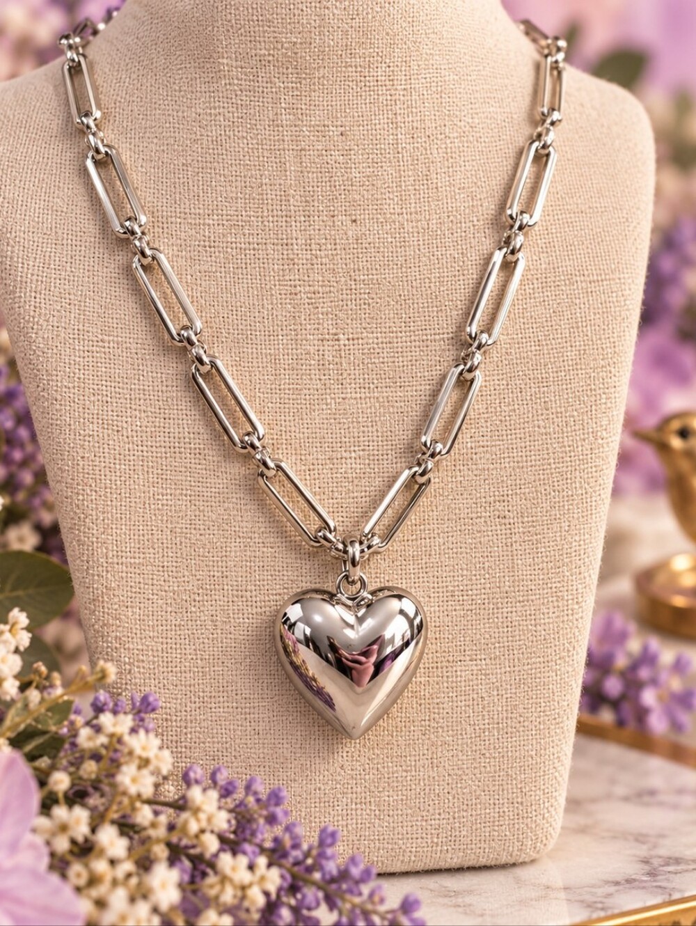 Park Lane Silver Heart Puffy  Necklace